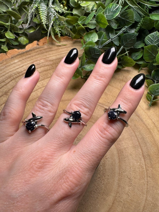 Blue Sandstone Dolphin Ring Adjustable | Copper Ashes