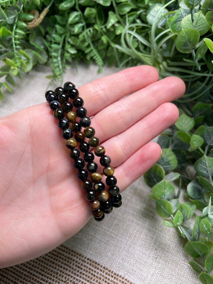 Blue Tigers Eye 6mm Beaded Bracelet | Copper Ashes