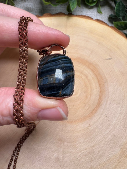Blue Tigers Eye Necklace | Copper Ashes