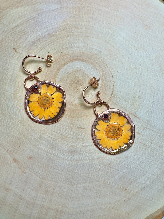 Bramblebelle - Garnet and Flower Earrings | Copper Ashes