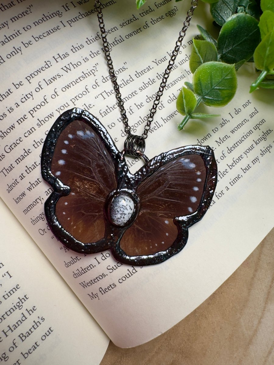 Butterfly and Dendritic Jade Necklace | Copper Ashes