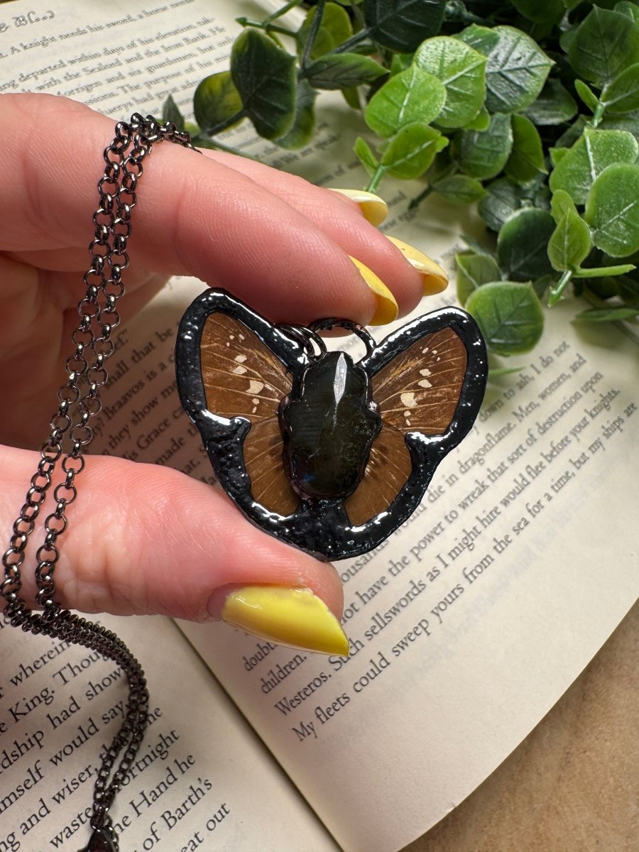 Butterfly and Labradorite Hamsa Necklace | Copper Ashes