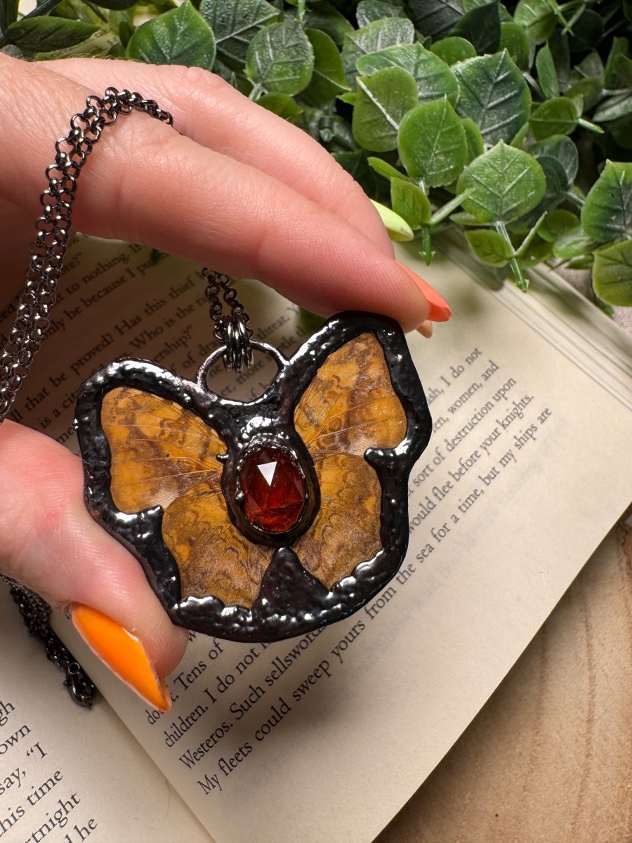 Butterfly and Orange Garnet Necklace | Copper Ashes