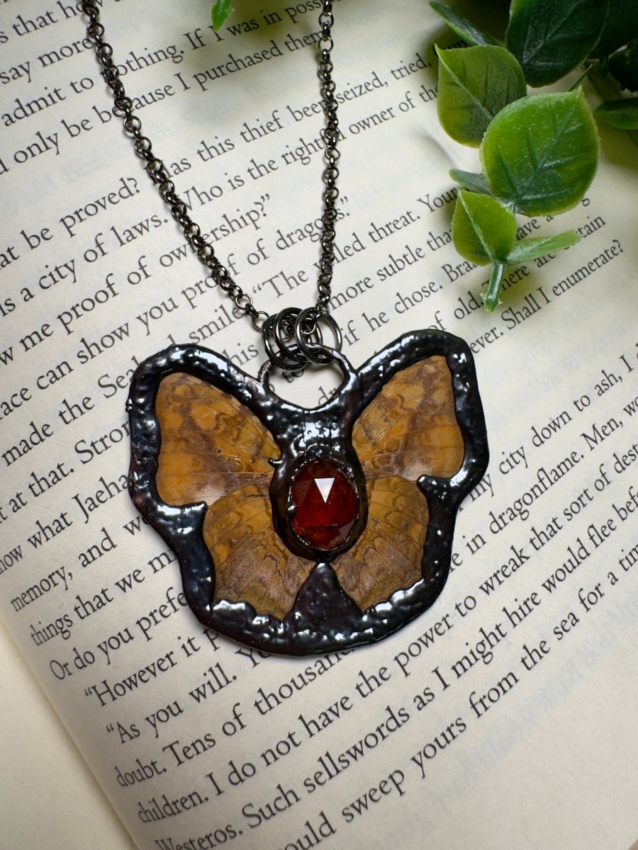 Butterfly and Orange Garnet Necklace | Copper Ashes