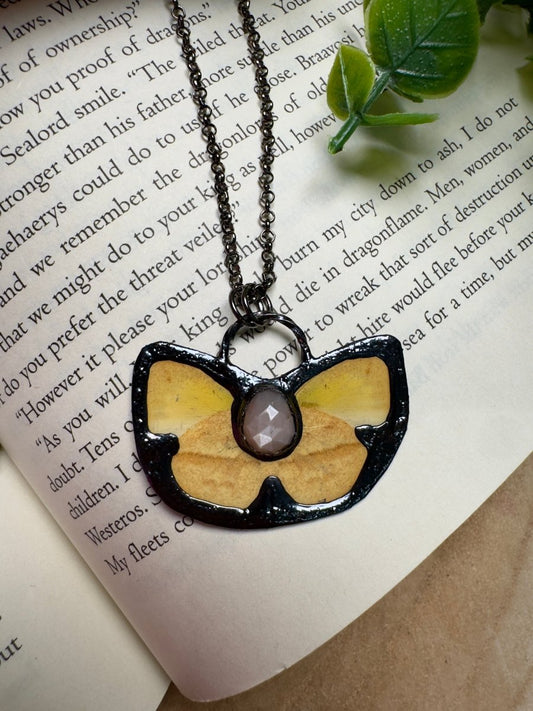 Butterfly and Peach Moonstone Necklace | Copper Ashes
