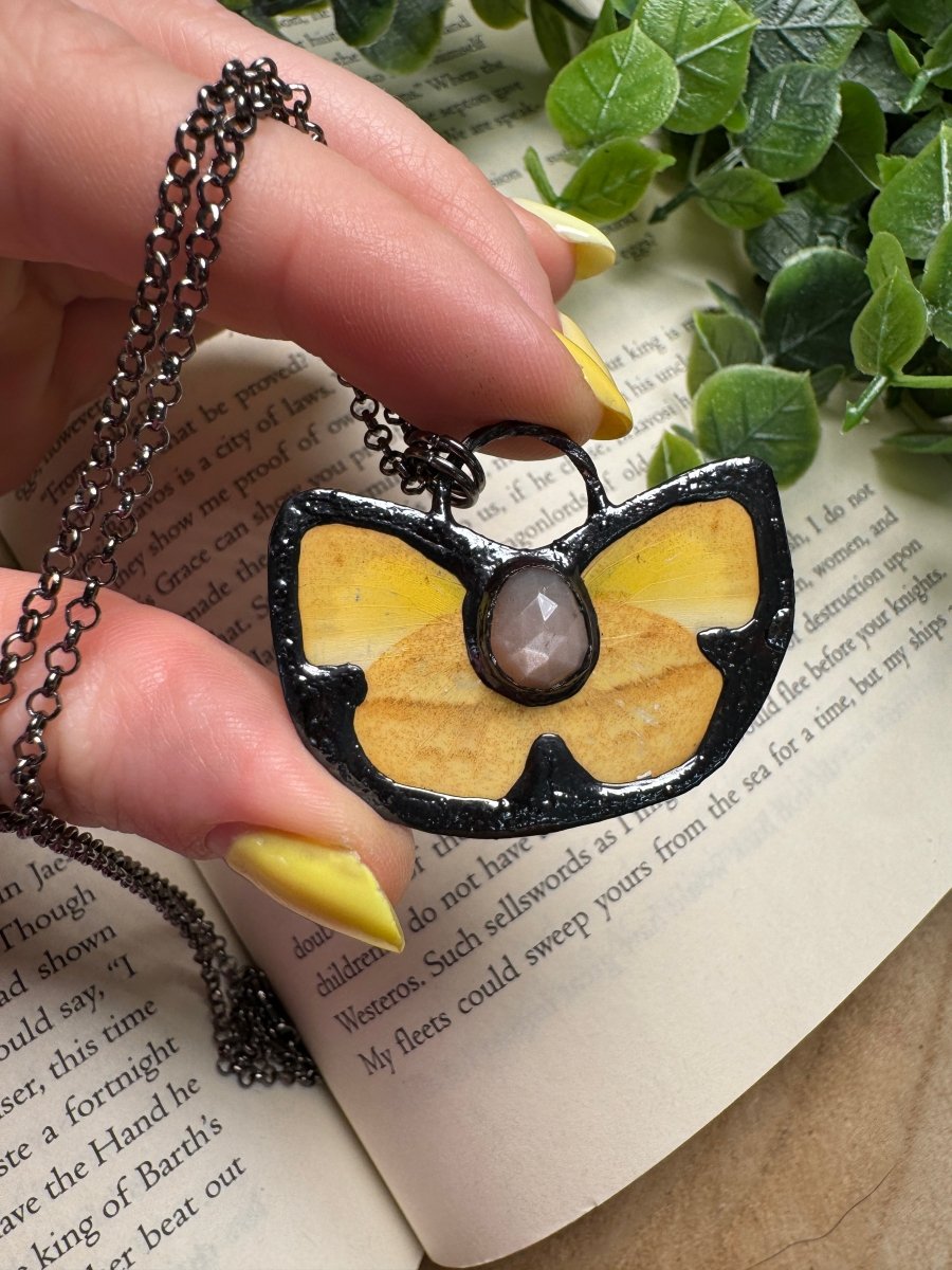 Butterfly and Peach Moonstone Necklace | Copper Ashes