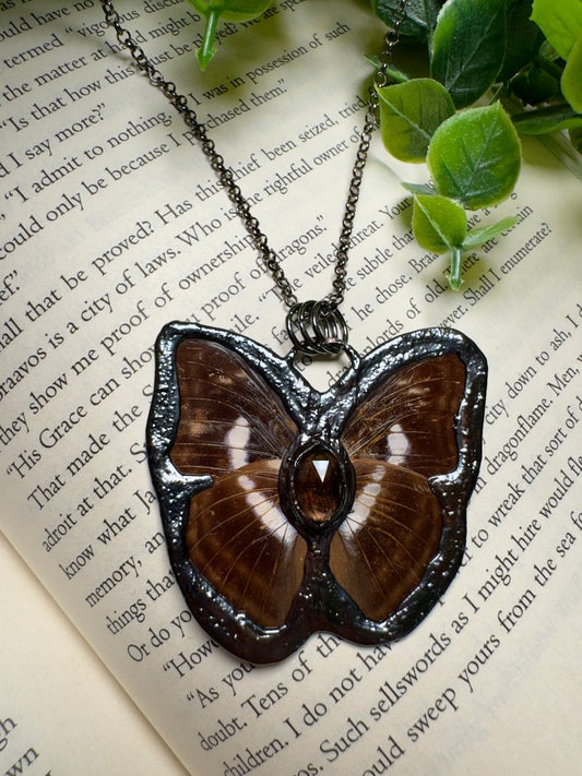 Butterfly and Smoky Quartz Necklace | Copper Ashes