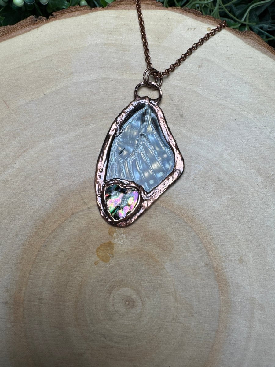 Butterfly Wing and Abalone Shell Heart Necklace | Copper Ashes