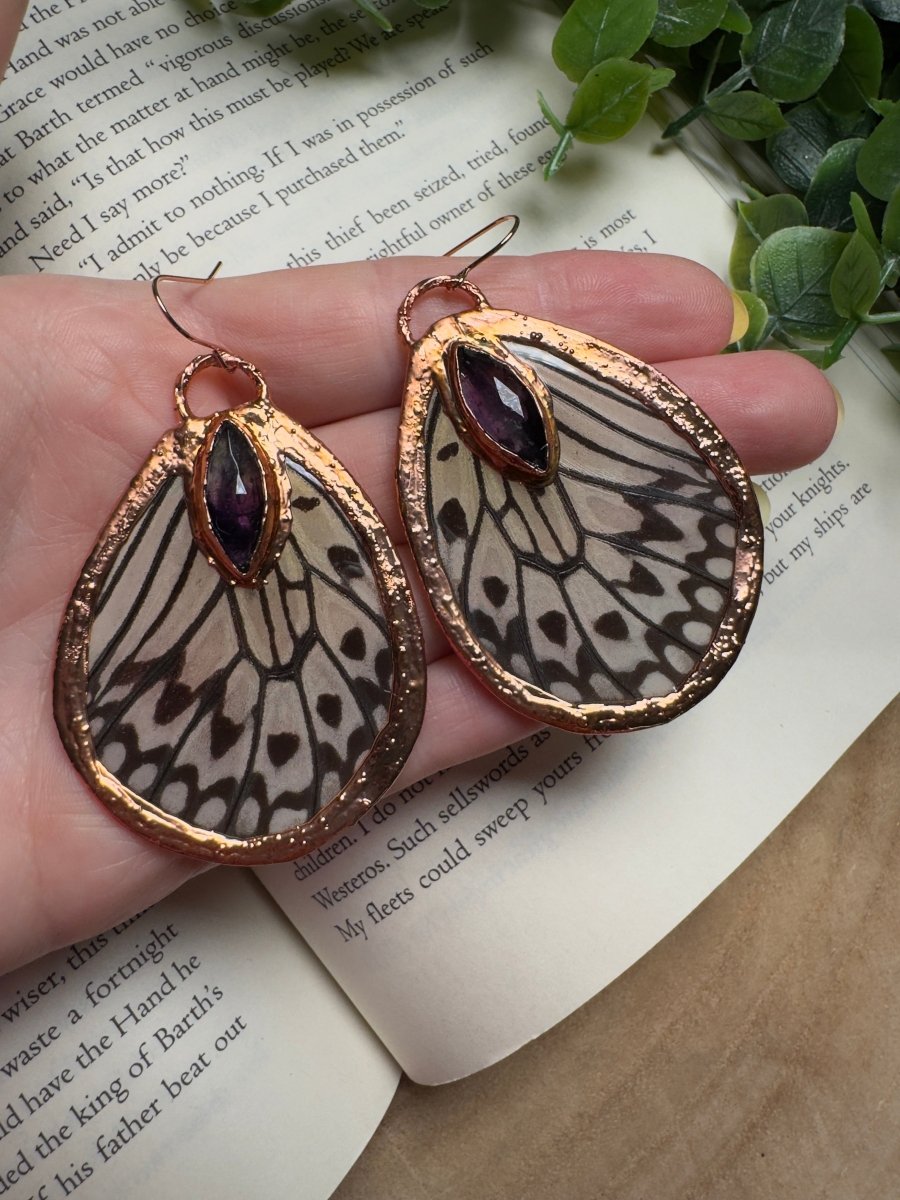 Butterfly Wing and Amethyst Earrings | Copper Ashes