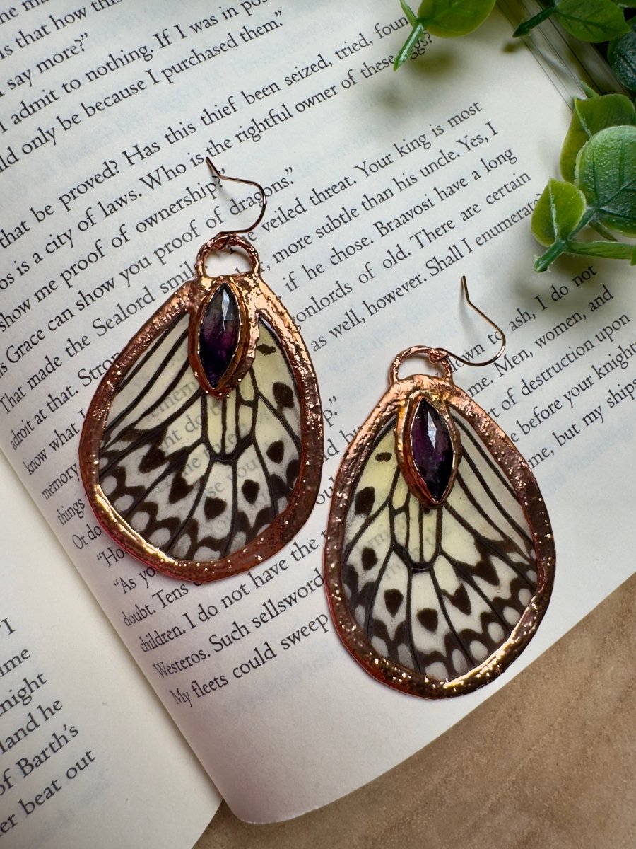 Butterfly Wing and Amethyst Earrings | Copper Ashes