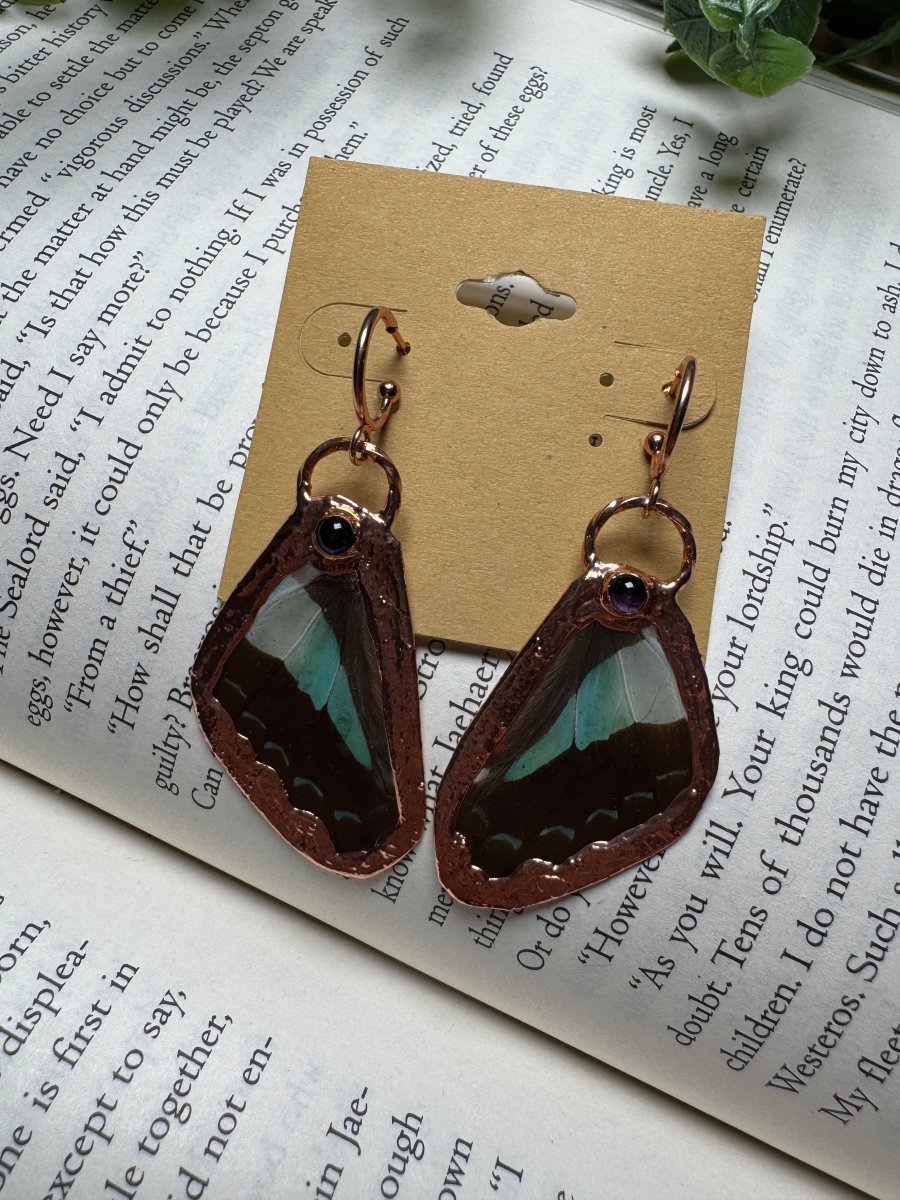 Butterfly Wing and Amethyst Earrings | Copper Ashes