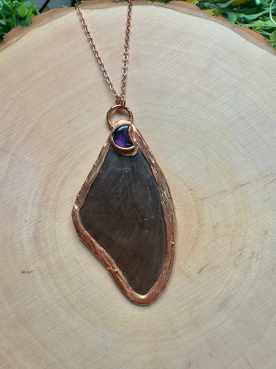 Butterfly Wing and Amethyst Moon Necklace | Copper Ashes