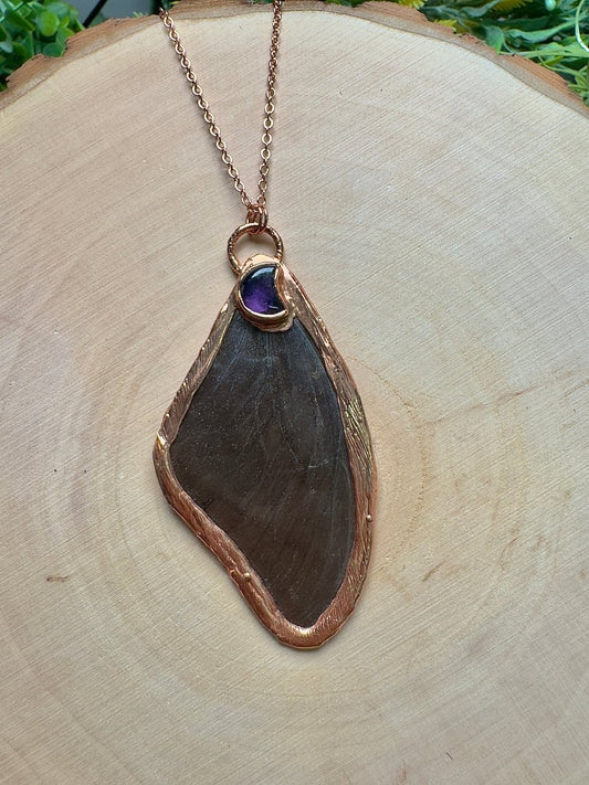 Butterfly Wing and Amethyst Moon Necklace | Copper Ashes