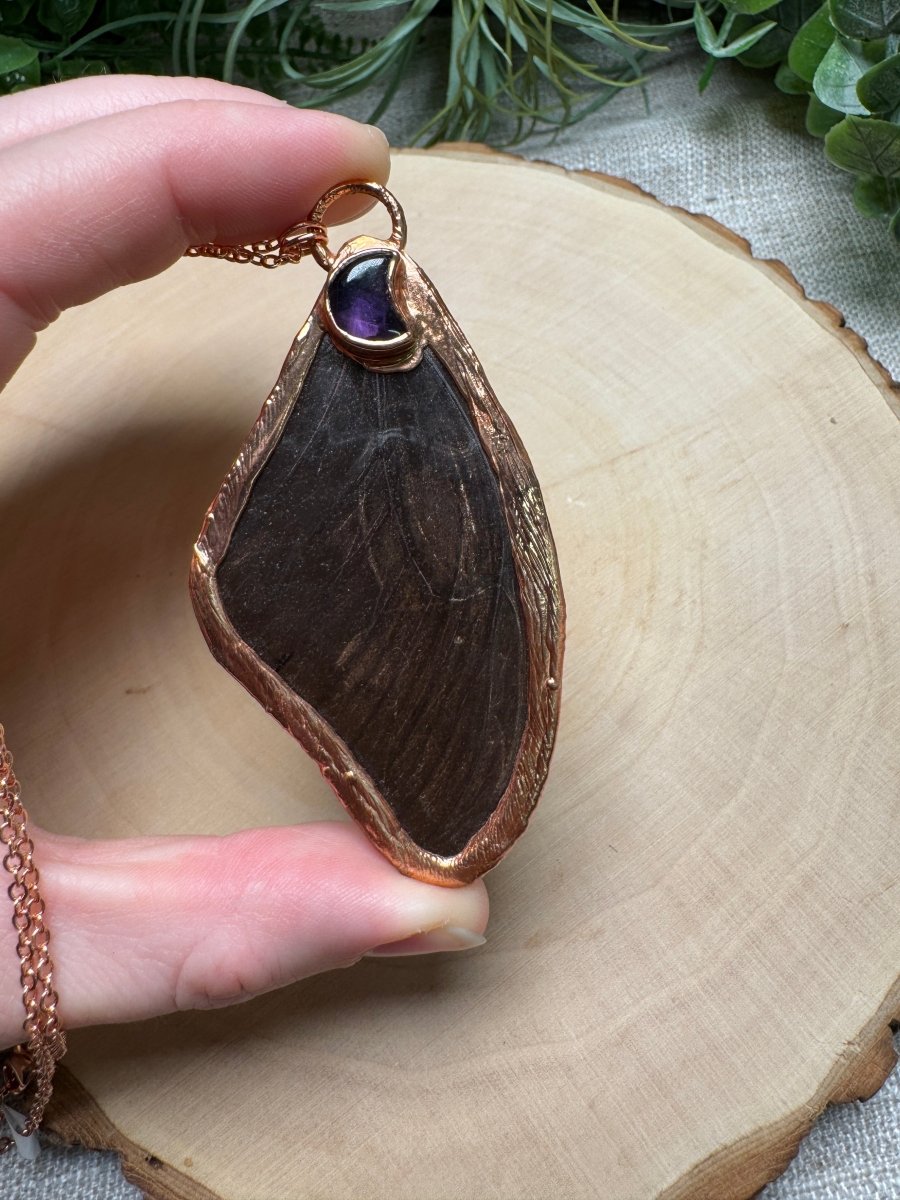 Butterfly Wing and Amethyst Moon Necklace | Copper Ashes