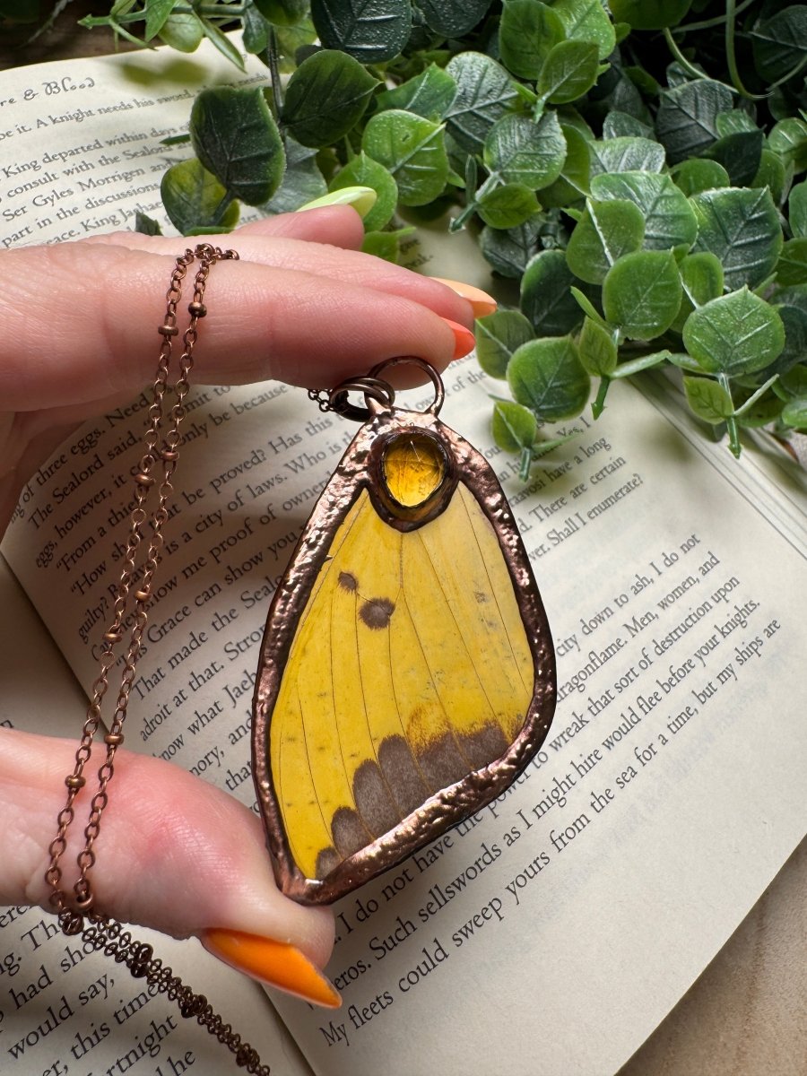 Butterfly Wing and Citrine Necklace | Copper Ashes