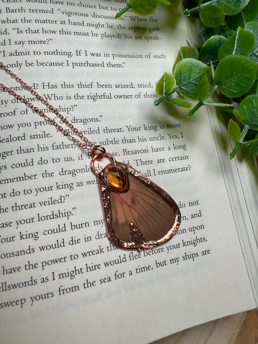 Butterfly Wing and Citrine Necklace | Copper Ashes