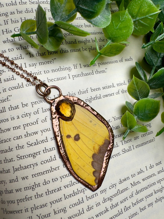 Butterfly Wing and Citrine Necklace | Copper Ashes