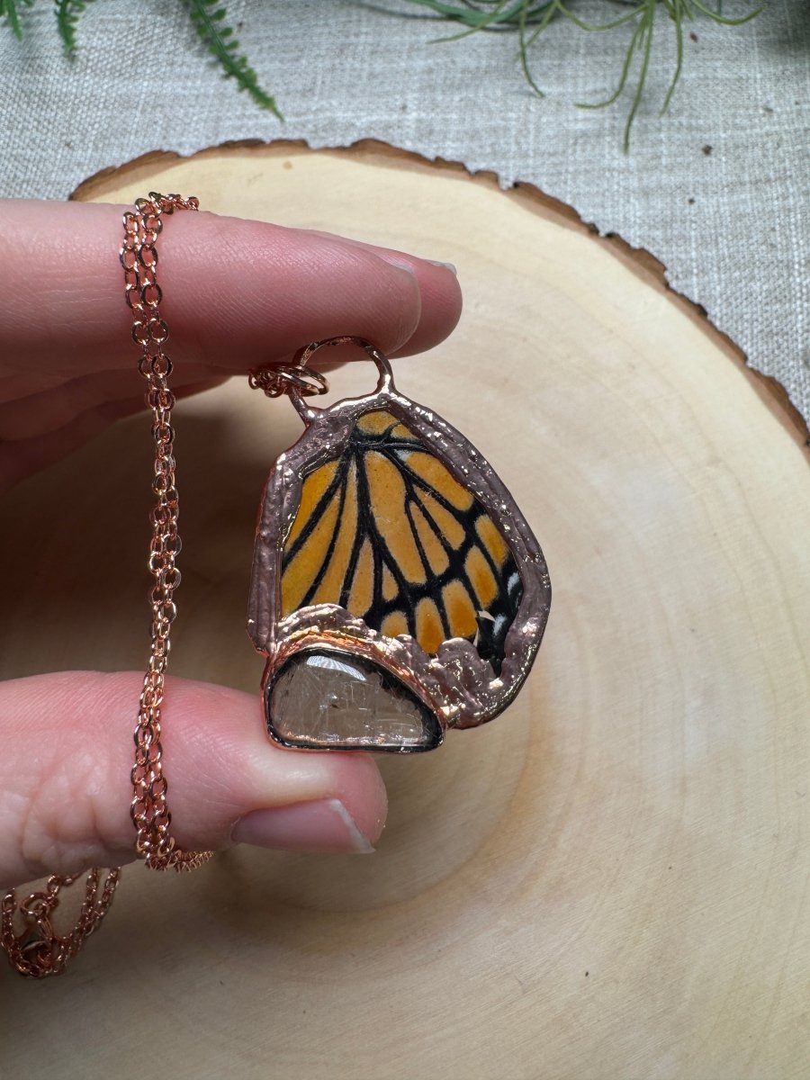 Butterfly Wing and Clear Quartz Necklace | Copper Ashes