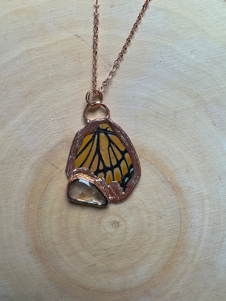 Butterfly Wing and Clear Quartz Necklace | Copper Ashes