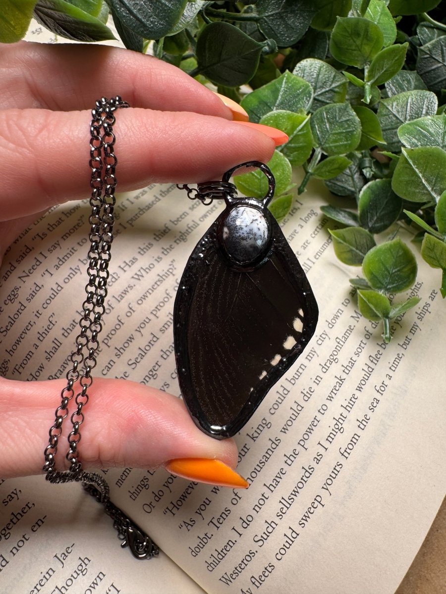 Butterfly Wing and Dendritic Jade Necklace | Copper Ashes