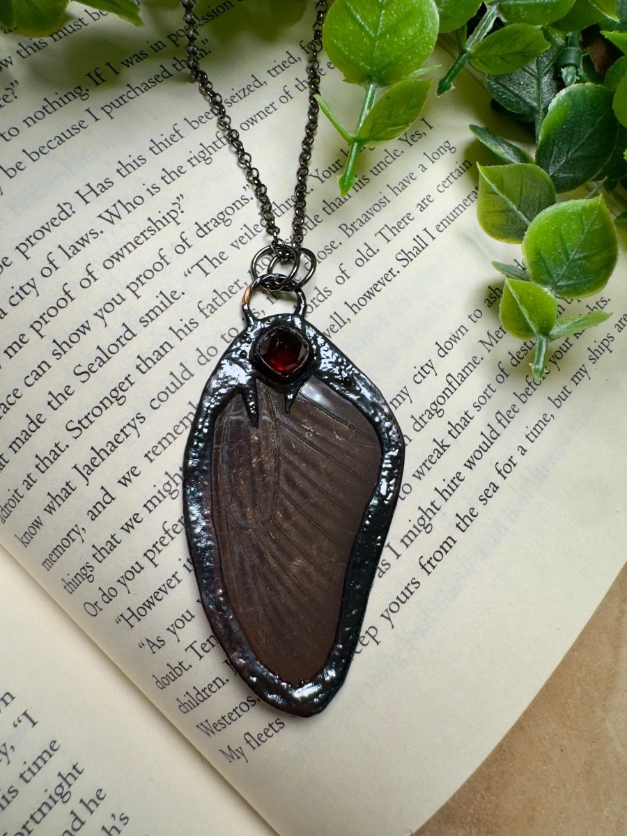Butterfly Wing and Garnet Necklace | Copper Ashes