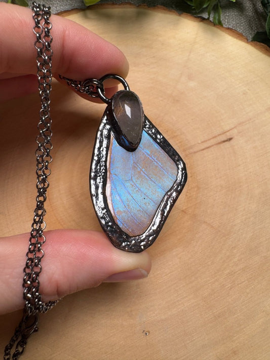 Butterfly Wing and Gold Rutile Quartz Necklace | Copper Ashes