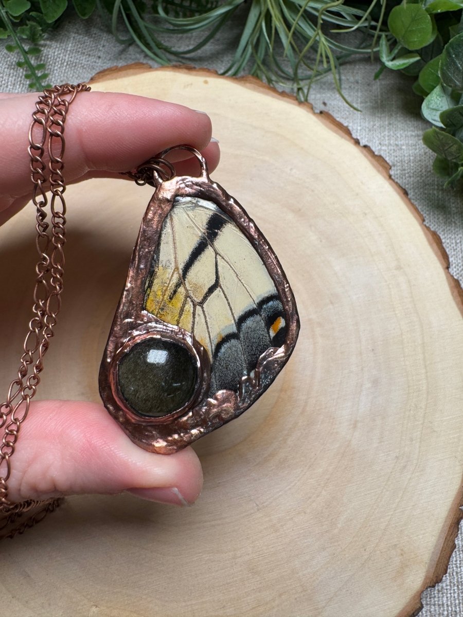 Butterfly Wing and Gold Sheen Obsidian Necklace | Copper Ashes