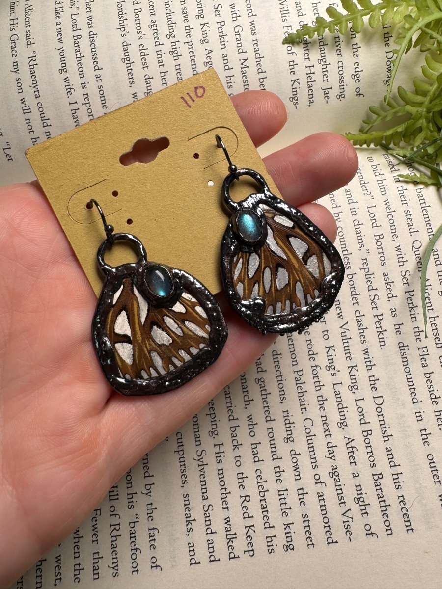 Butterfly Wing and Labradorite Earrings | Copper Ashes