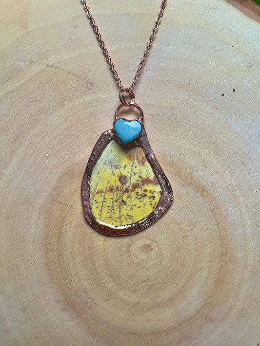 Butterfly Wing and Larimar Heart Necklace | Copper Ashes