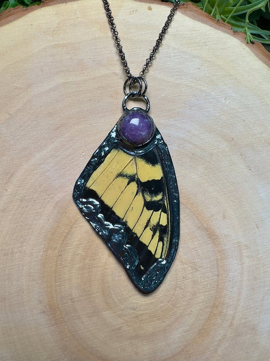 Butterfly Wing and Lepidolite Necklace | Copper Ashes