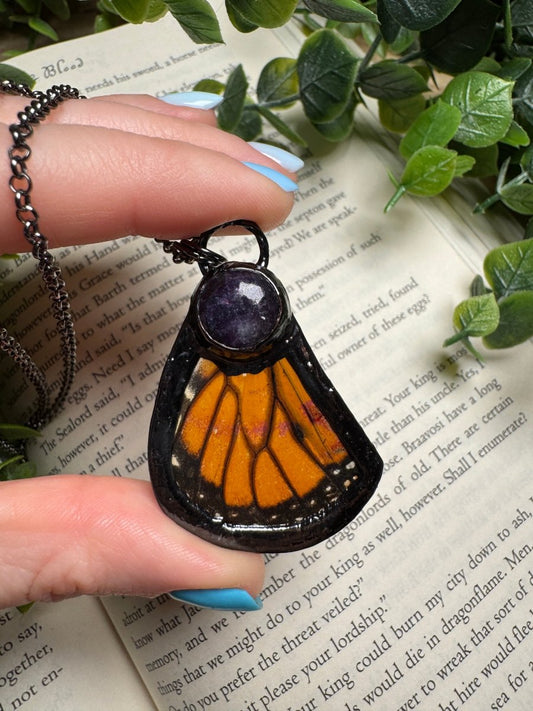 Butterfly Wing and Lepidolite Necklace | Copper Ashes