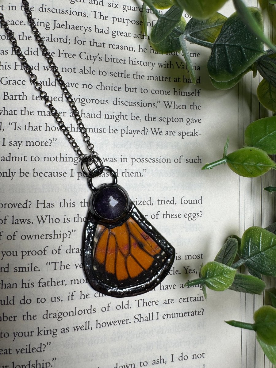 Butterfly Wing and Lepidolite Necklace | Copper Ashes