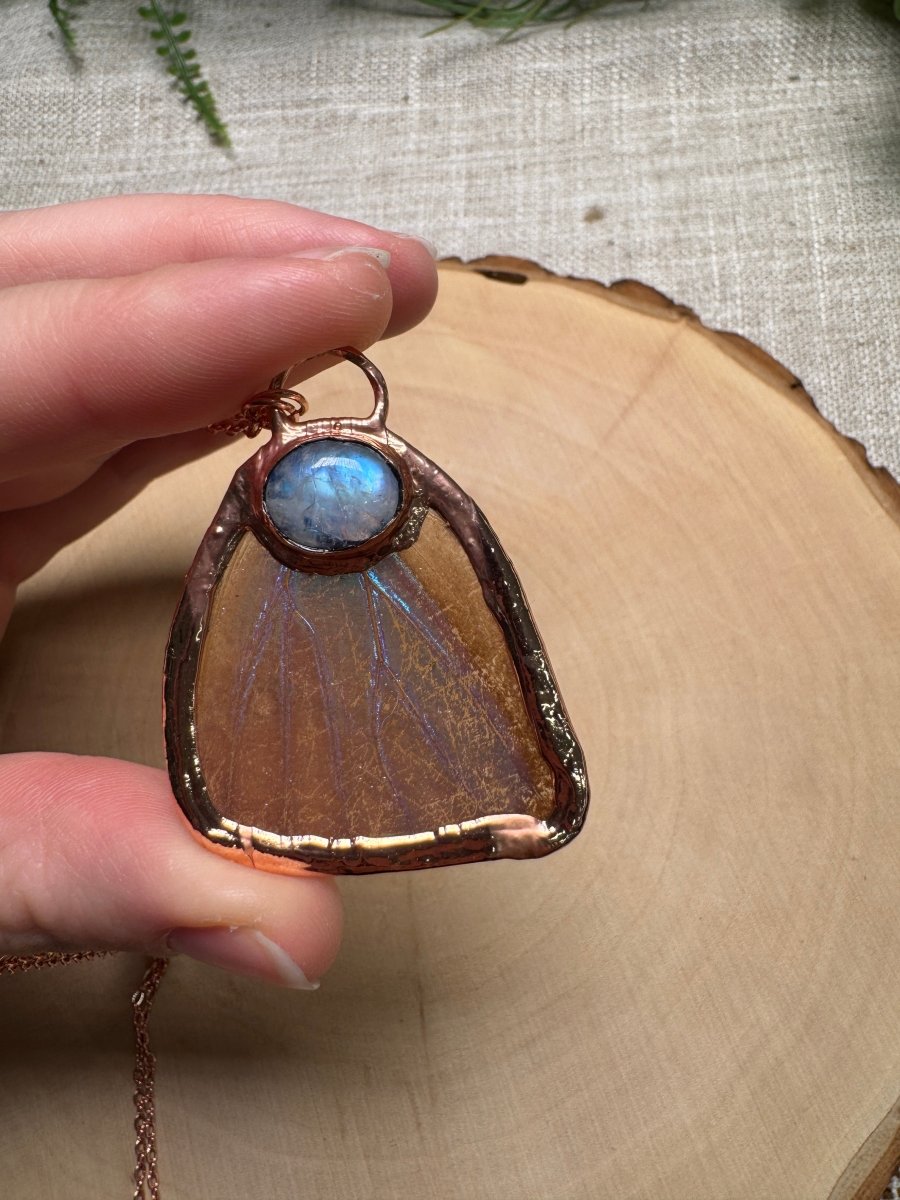 Butterfly Wing and Moonstone Necklace | Copper Ashes