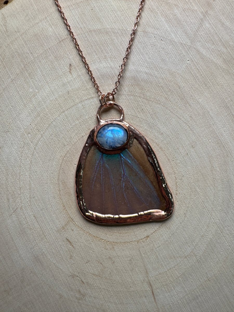 Butterfly Wing and Moonstone Necklace | Copper Ashes