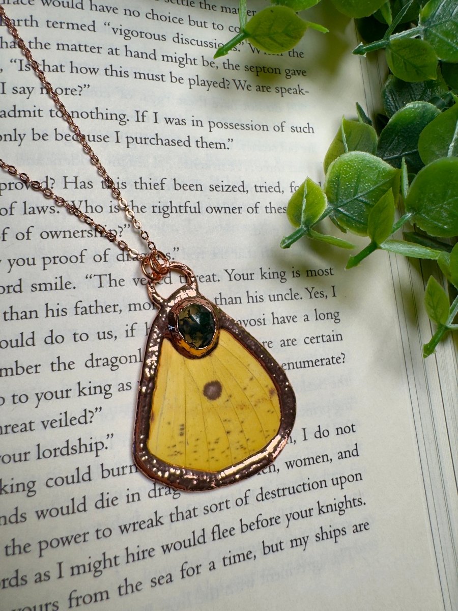 Butterfly Wing and Moss Agate Necklace | Copper Ashes