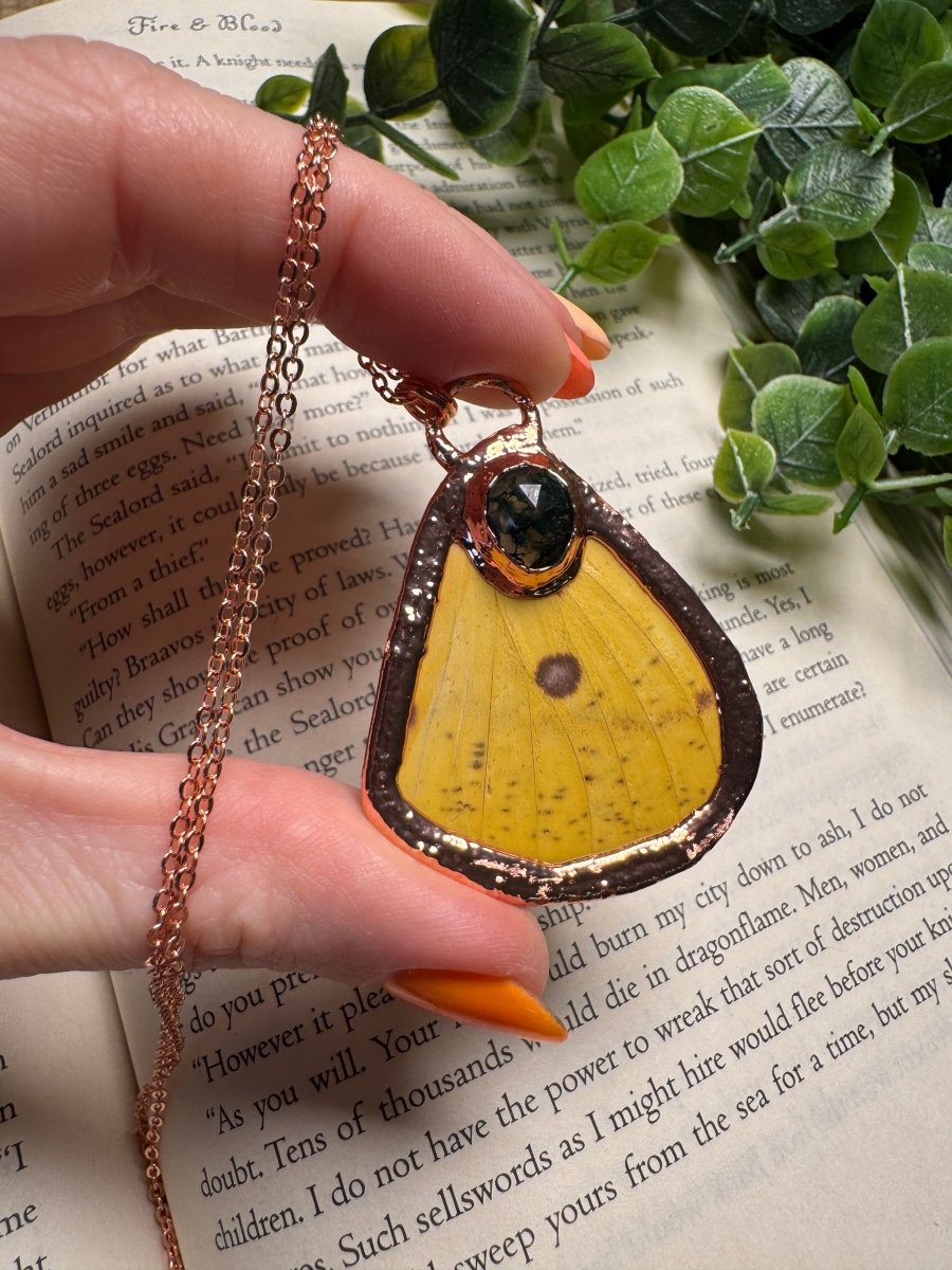 Butterfly Wing and Moss Agate Necklace | Copper Ashes
