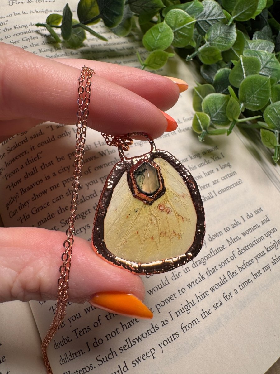 Butterfly Wing and Moss Agate Necklace | Copper Ashes