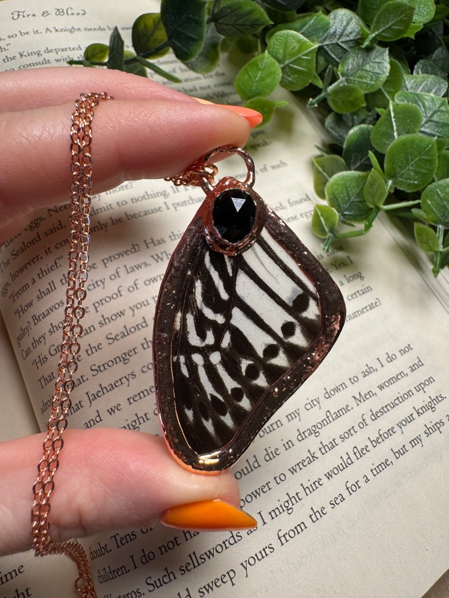 Butterfly Wing and Obsidian Necklace | Copper Ashes
