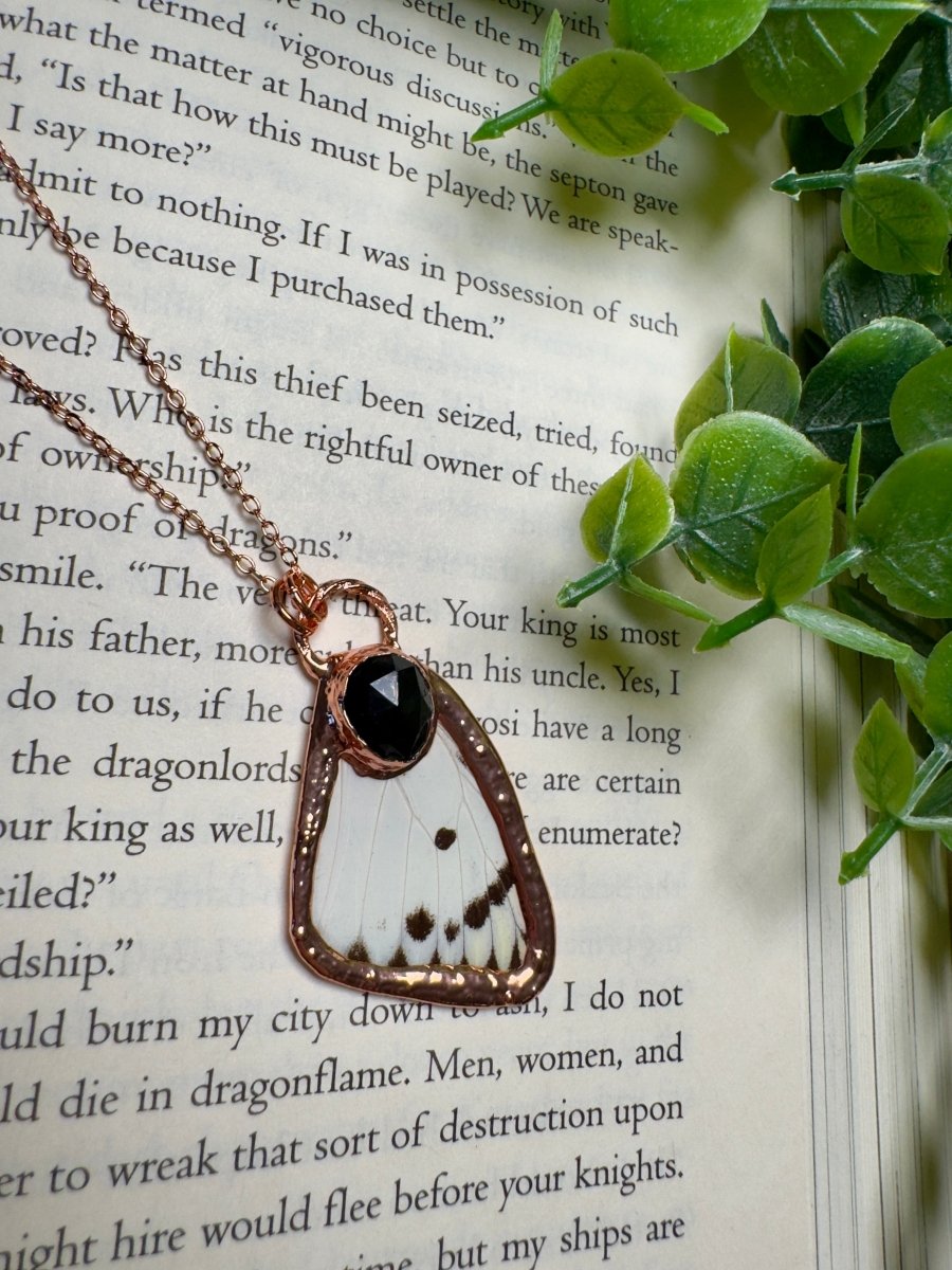 Butterfly Wing and Obsidian Necklace | Copper Ashes