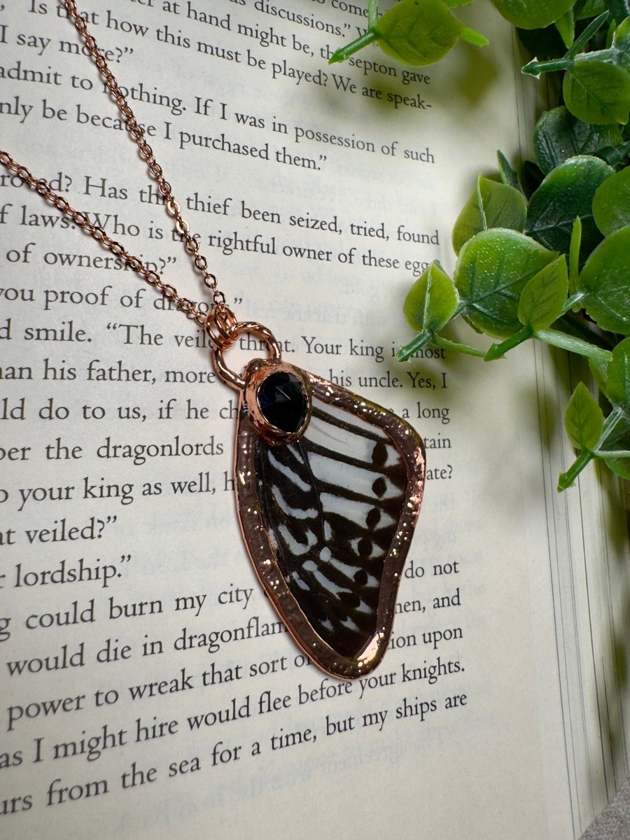 Butterfly Wing and Obsidian Necklace | Copper Ashes