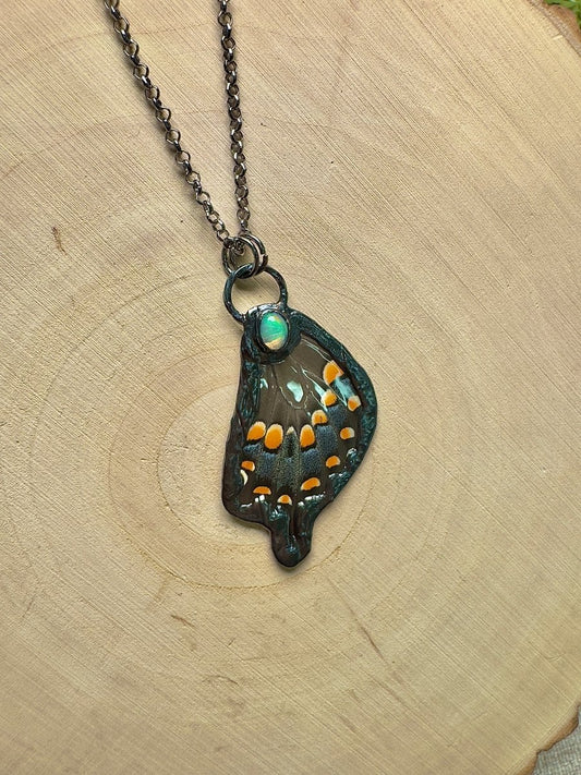 Butterfly Wing and Opal Necklace | Copper Ashes
