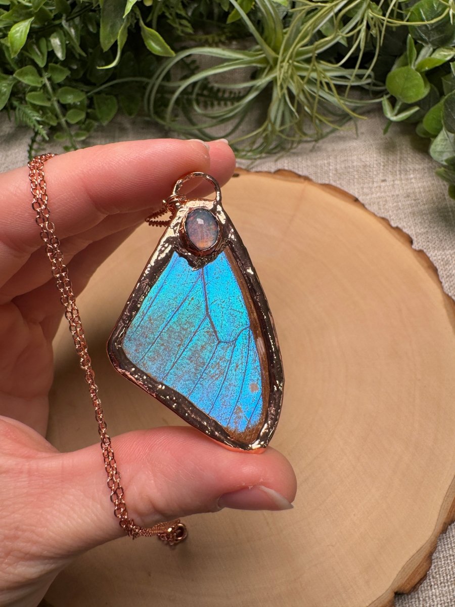 Butterfly Wing and Opal Necklace | Copper Ashes