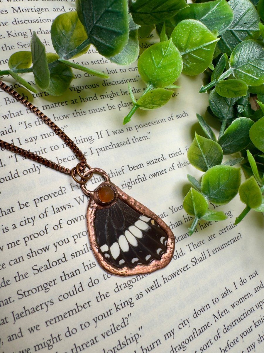 Butterfly Wing and Orange Agate Necklace | Copper Ashes