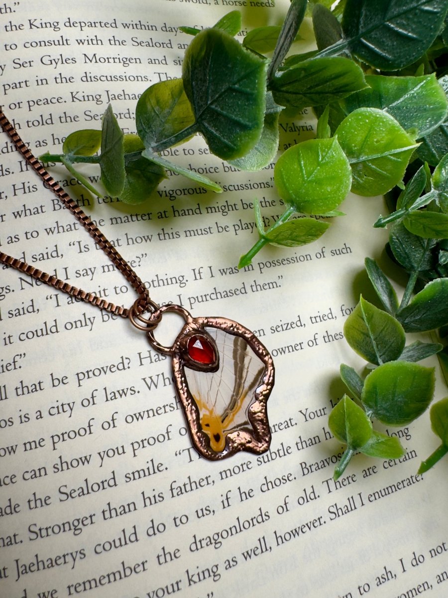 Butterfly Wing and Orange Garnet Necklace | Copper Ashes