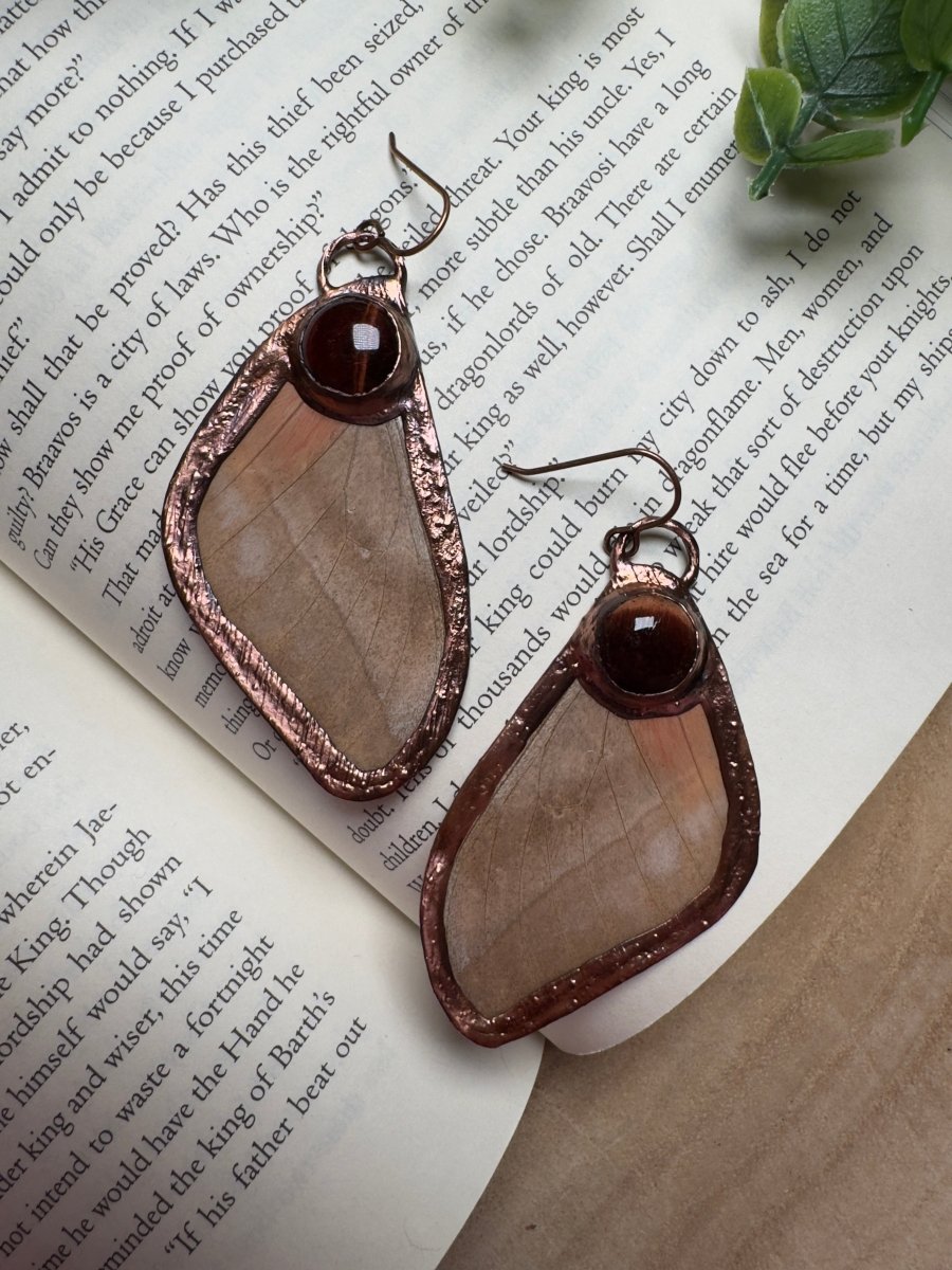 Butterfly Wing and Red Tigers Eye Earrings | Copper Ashes