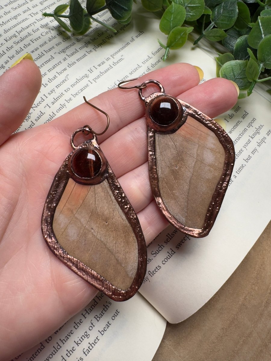 Butterfly Wing and Red Tigers Eye Earrings | Copper Ashes