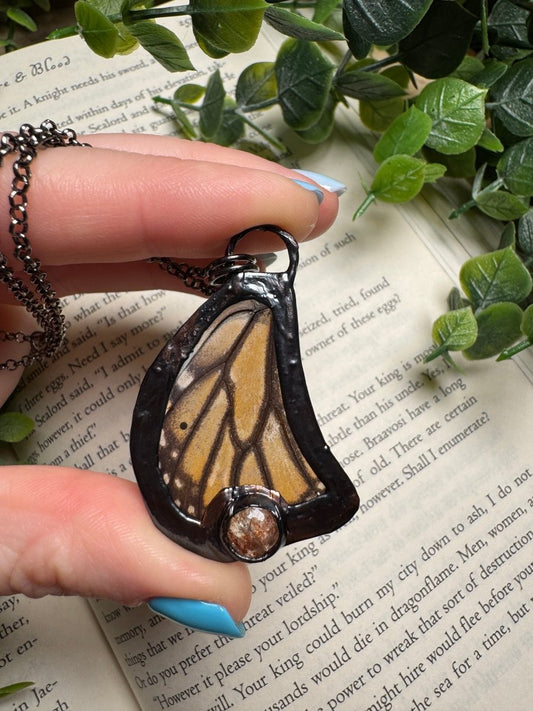Butterfly Wing and Sunstone Necklace | Copper Ashes