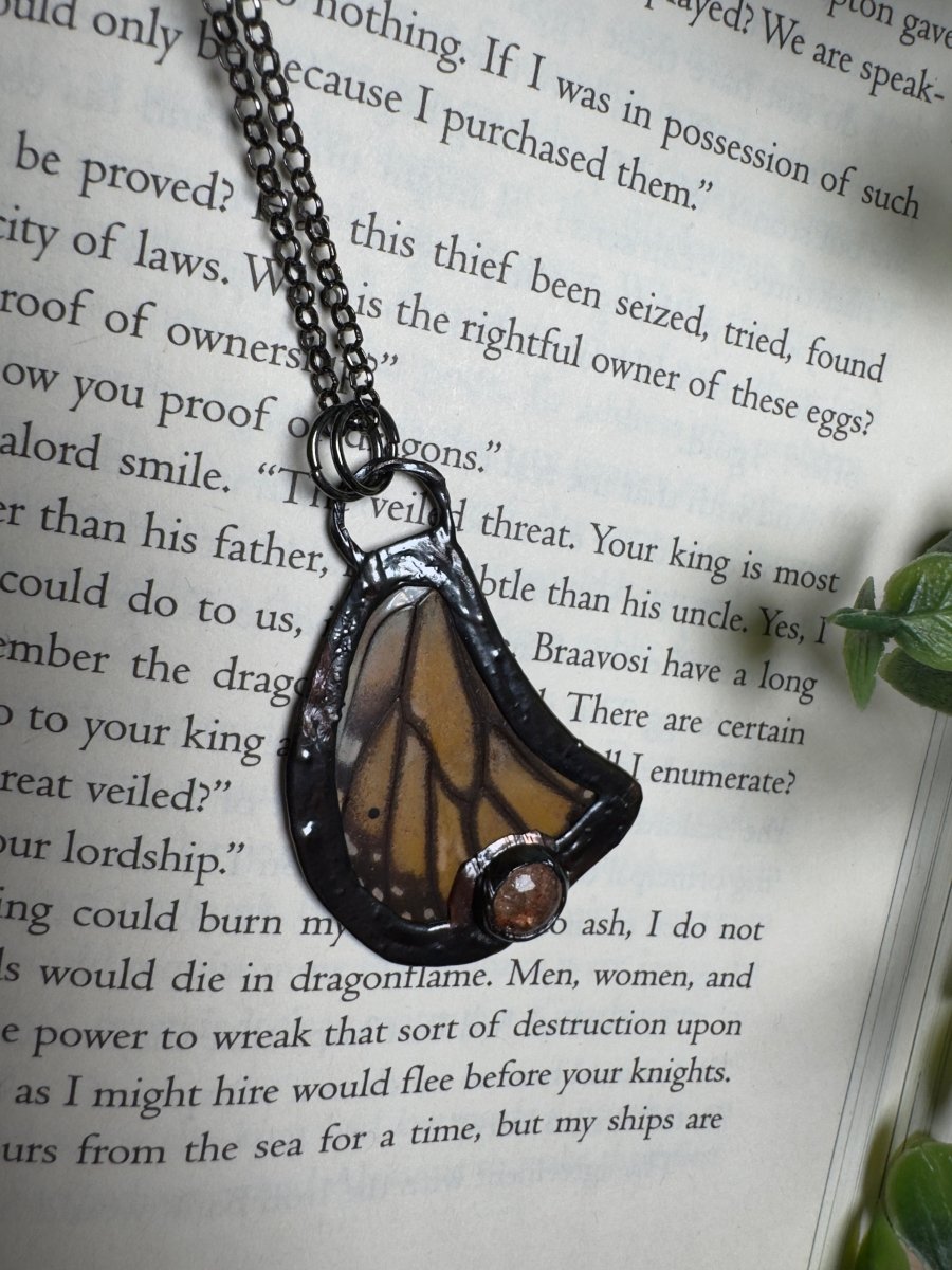 Butterfly Wing and Sunstone Necklace | Copper Ashes