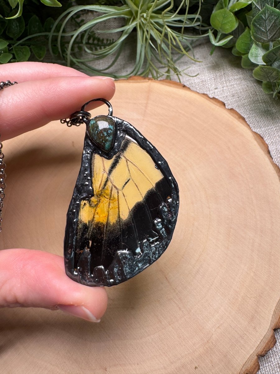 Butterfly Wing and Turquoise Necklace | Copper Ashes