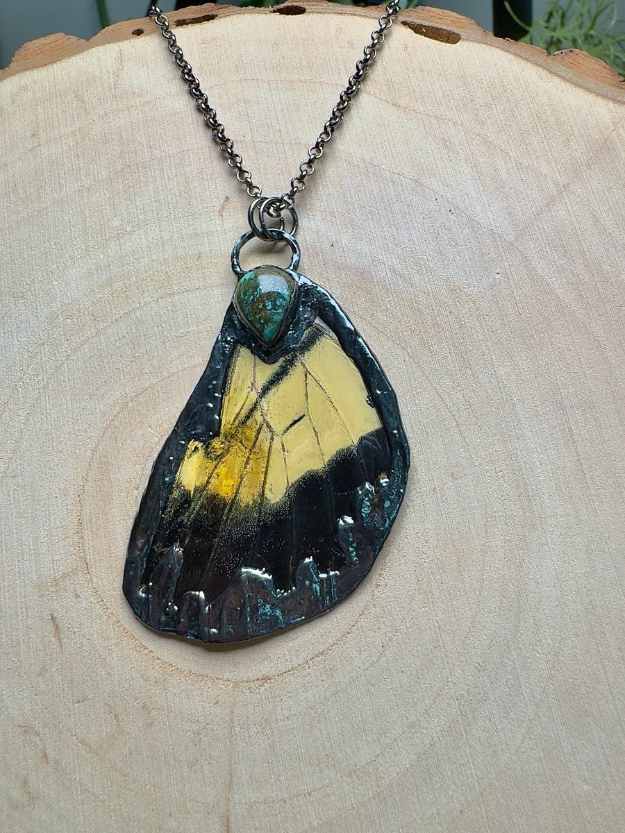 Butterfly Wing and Turquoise Necklace | Copper Ashes